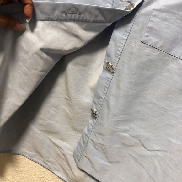 river island womens 14 top blue button up silver buttons large l pockets work tt - Picture 11 of 14
